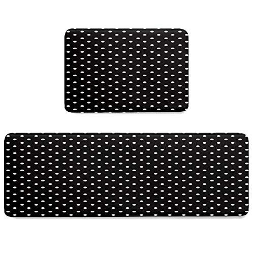 Yokou 2 Piece Anti Fatigue Kitchen Rug Set Simple White And Black Polka Dot Non-Slip Kitchen Mats And Rugs，Indoor Outdoor Entrance Way Rug 19.7X31.5In+19.7X47.2In #TOP23