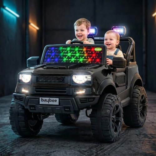 Image of Baybee RoverX Battery Operated Jeep for Kids with Parental Control | Baby Ride On Electric Car with RGB Lights, Music & Swing Mode | Rechargeable Battery Car for Kids 2 to 6 Years Boys, Girls (Black)
