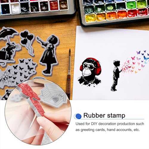 GLOBLELAND Banksy Ballon Affe Klammergummi-Stempels Maus EVA Stempel Schmetterlings Stempel Set Für Kartengestaltung Fotoalbum Dekor Dekoration DIY Scrapbooking