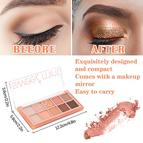 Bowjian Korean Eyeshadow Palette Matte Glitter High Pigment Eyeshadow Palette Waterproof Longlasting Shimmer Finishes Daily Natural Popular Korean Makeup Colorful Eyeshadow Palette(Sunset Coral) #TOP2