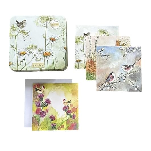 Alex Clark Birds Notecards Tin - Flowers blank greeting cards - decorative storage tin - floral gifts - note writing and stationery sets - British Garden Birds