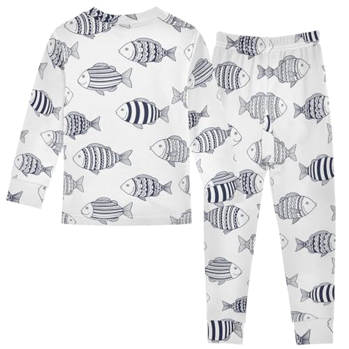 Pajama Sets Long Sleeve Cute Stripe Fish Pattern Soft Comfy Sleepwear 2 Piece PJS 3-8T3