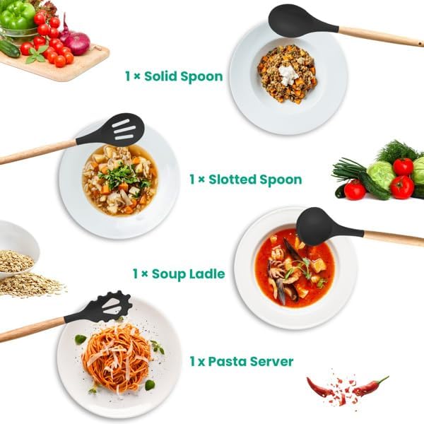 Miniatura 3 de Cooking Utensils Set- 35 PCs Kitchen Utensils with Grater,Tongs, Spoon Spatula &Turner Made of Heat Resistant Food Grade Silicone and Wooden Handles