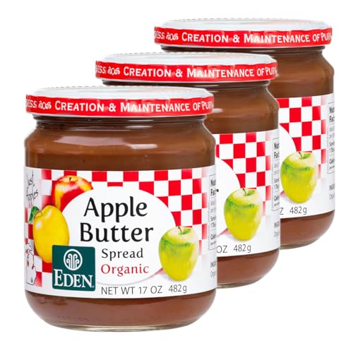 Eden Organic Apple Butter Spread, No Sugar Added, Great Lakes Apples, Slow Kettle Simmered, 17 oz Glass Jar (3-Pack)