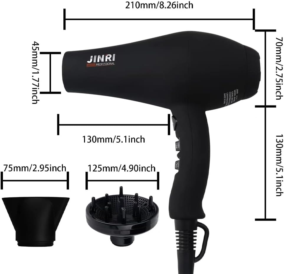 1875w Hair Dryer, Ionic Blow Dryer with Diffuser, Concentrator,Professional DC Motor for Salon, 2 Speed and 3 Heat Settings
