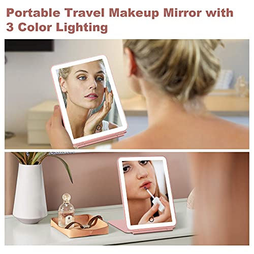 Cosmirror Rechargeable Lighted Makeup Vanity Mirror With 3 Colors Lighting, Light Up Makeup Mirror With 72 Led Lights And Touch Sensor Dimming, Portable Tabletop Cosmetic Beauty Mirror (Rose Gold) #TOP5