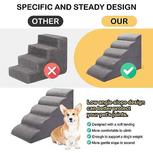 CiWiVOKi Escadas Para Cães Para Cama, Degraus Para Cães De 5 Passos Para Sofá E Cama Alta, Escadas A