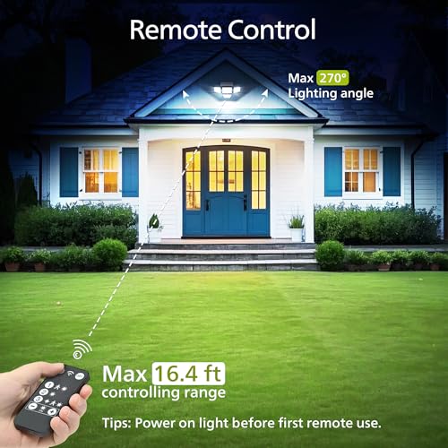 Philips Solar Security Light Outdoor, 196 LED Wall-Mounted Flood Light w/PIR Motion Sensor, 3 Modes, 4 Adjustable Heads Solar-Powered Floodlights with Remote Control, IP65 Waterproof 2PK image 6