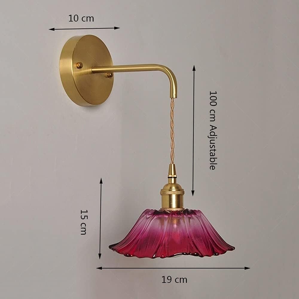 壁掛けライト ピンク ガラス フラワーシェード ゴールド ファームハウスマウント ヴィンテージ 真鍮 スコンス パープル クリア ノ