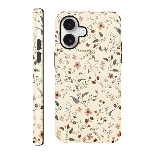 Vulfwela Athestic Flower Phone Case for iPhone 17 6.3’’, 2-in-1 Duralble Protective Case for Women Girls, Anti-Drop Silicone Shockproof Hard Phone Cover - Flower Branch