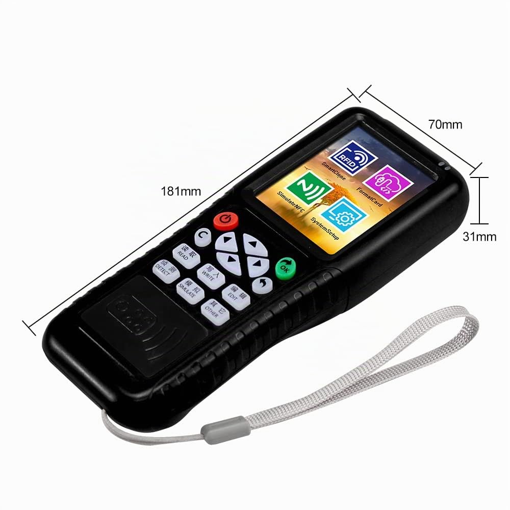 Multifrequenze RFID Smart Card Copier, RFID Reader Writer Duplicator, NFC Reader, Encrypted Card Decoder, con portachiavi scrivibili Card Software gratuito, decodifica APP per smartphone