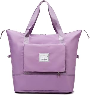 Women's Large Capacity Travel Bag,Gym Tote,Folding Bag to Carry,Weekend Hospital Tote Overnight Bag, Expandable Weekend Sports,Gym,Vacation(Purple)