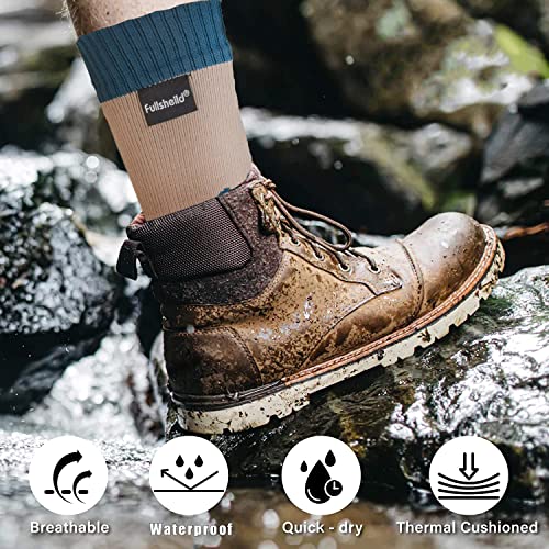 Fullsheild Unisex Waterproof Socks For Men Women Weatherproof Outdoor Gear Hiking Trekking Camping Fishing Golf Cycling Skiing Kayaking Blue&Khaki Medium #TOP2