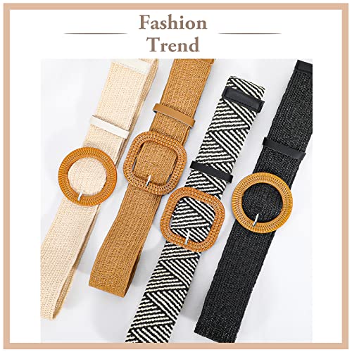 Vonmelli 4 Pack Straw Woven Elastic Stretch Waist Belt Fashion Boho Dress Braided Belts For Women M #TOP1