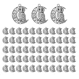 SHIDXIB 25 colgantes de búho de luna tallada de plata envejecida, diseño intrincado para hacer joyas, collares, pulseras y pendientes, 26 x 33 mm