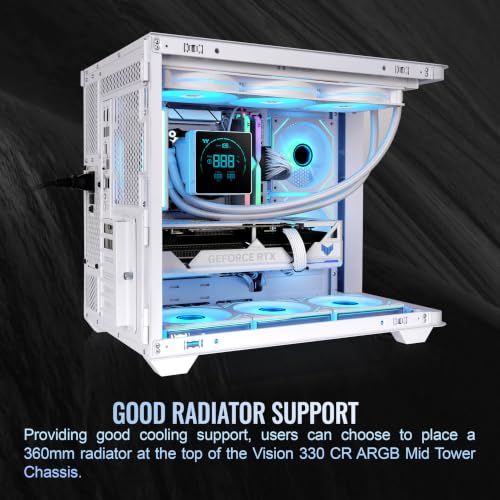 Image of Thermaltake Vision 330 CR ARGB; Mid Tower; Curved Hinged TG panel; 6x120mm Infinity ARGB PWM Fans Included; 360mm Radiator Support; 420mm GPU Clearance; Hidden Connector Support;Snow; CA-11V-00M6WN-00