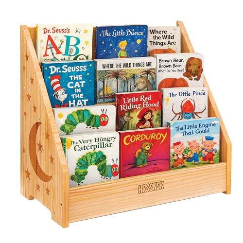 Image of Hrssnsk Montessori Bookshelf for Kids 16.5" Wide, Natural Wood Front Facing Bookcase, Toddler Book Organizer for Nursery and Playroom, Children's Reading Display Shelf Ages 1-3