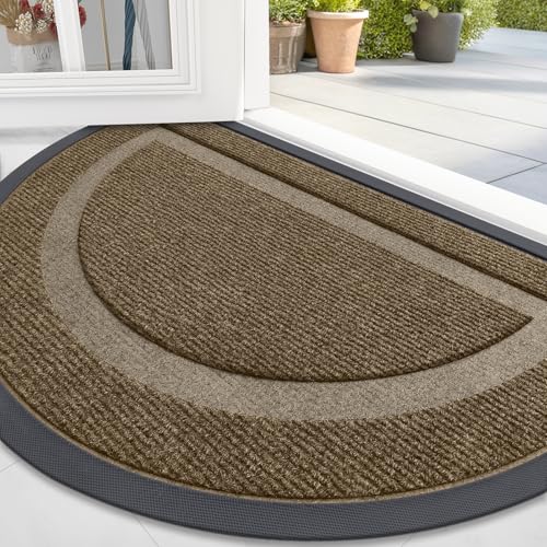 Image of OLANLY Half Circle Door Mat Indoor Outdoor Entrance Welcome, Waterproof All-Season, All-Weather Doormat, Sturdy Natural Rubber, Low Profile, Easy Clean Patio Porch Entryway Mat, 71x47, Brown