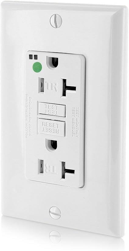 Leviton Hospital Grade Self-Test Tamper-Resistant Slim GFCI Duplex Receptacle with Wallplate, 20-Amp, 125-volt, S7899-HGW, White