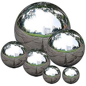 VergilSon Set van 6 roestvrij stalen blikbal 50-150 mm spiegel gepolijst holle bal reflecterende tuin bol voor thuis tuin zwembad vijver waterpartijdecoraties (gepolijst)