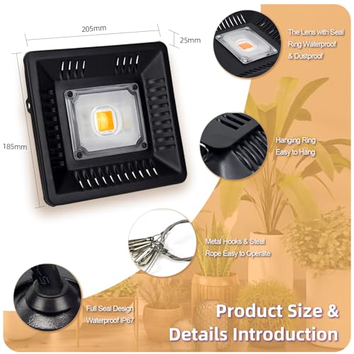 Image of Waterproof 100W LED Grow Light Full Spectrum, CFGROW 3500K White COB LED Grow Light, Natural Heat Dissipation Without Noise, Suitable for Plants All Growing Stage Indoor or Outdoor.
