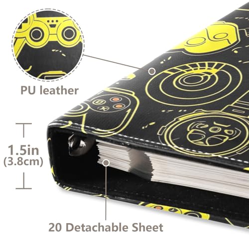 Álbum de fotos Scrapbook auto adhesivo con diseño de controladores de juegos, 3 anillos, cubiertas de cuero PU amarillo y negro, 40 páginas, tamaño 11.8x11.2 pulgadas miniatura 4