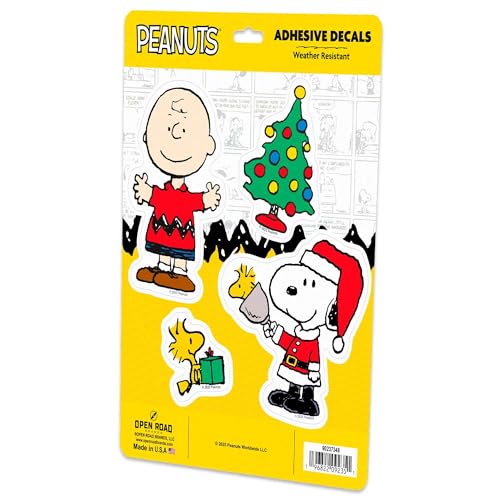 Image of Peanuts Christmas Adhesive Vinyl Decals - Adorable Set of Snoopy and Charlie Brown Holiday Stickers, 1 Pack (4 Count)