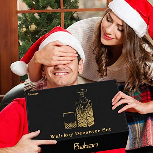 Baban Whiskey Decanter Set with Glasses, Elegant Wine Decanter Set for Men & Women, 750ml Whiskey Crystal Liquor Decanter and 4 Whiskey Glasses, Gift Sets for Men at Christmas, Birthday, New Year - Thumbnail 7