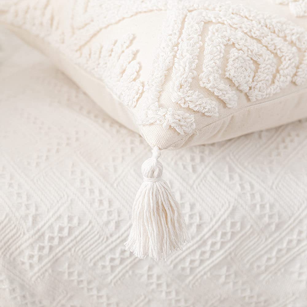 Boho Kissen, Vintage Beige Tufted Diamond Grid Jacquard Quasten Baumwolle Dekorative Kissenbezüge Marokkanisch Nordic 45X45Cm Dekokissen Bezüge Für Sofa Schlafzimmer Wohnzimmer,45X45Cm,6-Teiliges