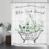 Riyidecor Vintage Bathroom Rules Shower Curtain 60Wx72H Inch Rustic Farmhouse Wooden Board Green Lea