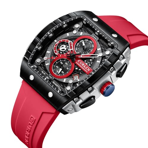 Image of PASOY Luxury Chronograph Watches for Mens Rubber Strap Black Waterproof Date Analog Quartz Watch