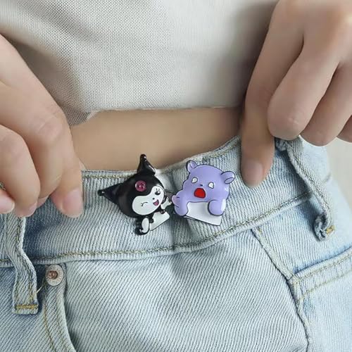 Image of SANNIDHI 2 Pairs Jeans Tightening Clip, Kuromi Pants Clips Jeans Adjustable Button Pins, Adjustable Waist Buckle for Women Girls, Jeans Hooks for Waist Fit Loose Jeans Adjuster for Trousers, Skirts