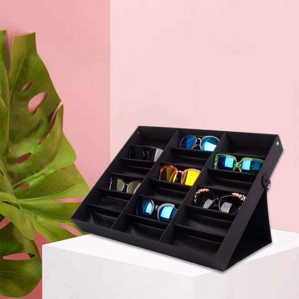 BADASS SHARKS brillenständer für 18 Paare Brillen Aufbewahrung Brillendisplay (18 Paare Brillen) Zusammenklappbar und multifunktional Brillendisplay für Brillen, Schmuck, Uhren Usw (Schwarz-Schwarz)