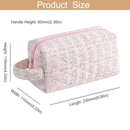 Makeup Bag Travel Cosmetic Bag for Women, Zipper Make Up Pouch, Floral Flowers Toiletry Organizer Makeup with Handle, Cosmetic Travel Cloth Bag (Pink Floral)4