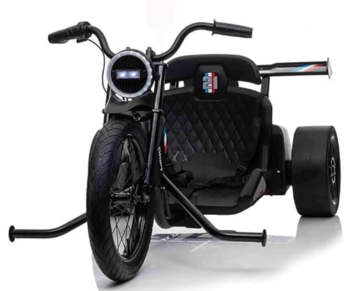 Moto eléctrica Furia 24V, Coche eléctrico Go Kart de 3 Ruedas para niños, Triciclo elétrico para derrapar Drift, Patinete de 3 Ruedas con Velocidad 6-14 Km/h (Negro)
