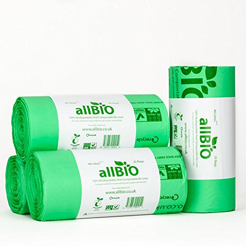 allBIO 40L Compostable Kitchen & Kerbside Bin Bags – Pack of 100