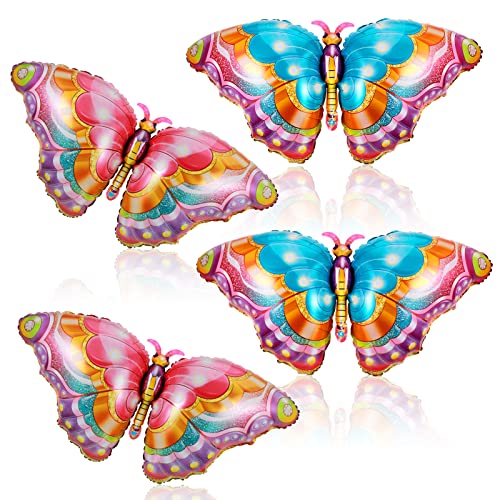 Lot de 4 ballons papillon colorés - Pour fête à thème papillon, fête, mariage, anniversaire, fête prénatale, décoration de fête prénatale Cover