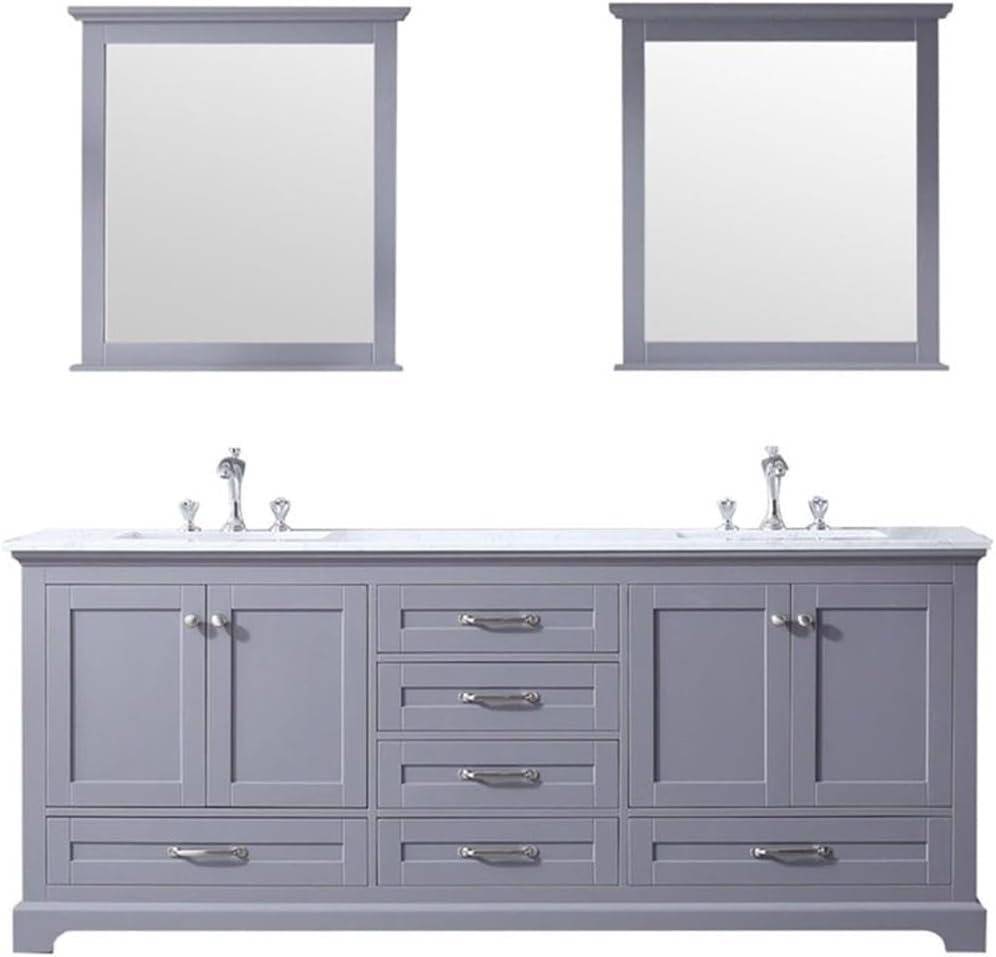 Dukes 80 in. W x 22 in. D Dark Grey Double Bath Vanity, Carrara Marble Top, Faucet Set and 30 in. Mirrors