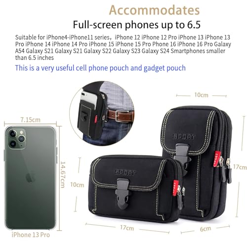 Handy Smartphonetasche, Multifunktional Bauchtasche Tasche Beutel für Camping Wandern Radfahren, Geeignet für Telefone bis zu 6,5 Zoll (2 Stück Schwarz)