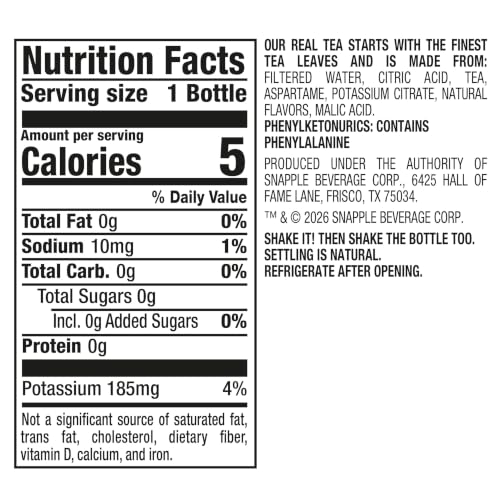 Image of Snapple Zero Sugar Peach Tea, 16 fl oz Recycled Plastic Bottle
