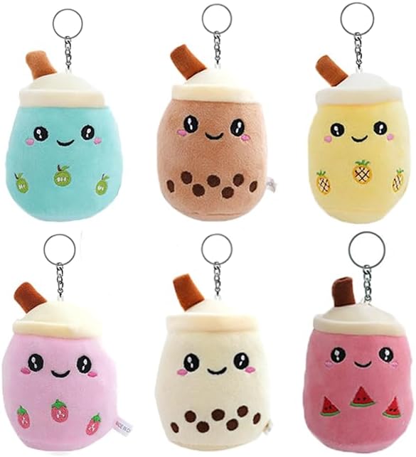 YaLiyA Mini Key Chains 6pack Bubble Tea Plush Keyring kawaii bubble tea ...