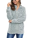 For G and PL Women's Fleece Full Zip Jacket Long Sleeve Fuzzy Soft Warm Fluffy Pockets Sherpa Coat Silver L