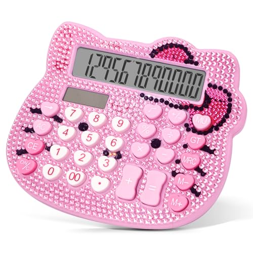 Women Desk Calculator 12 Digit with Large LCD Display and Sensitive Button, Suitable for Adults and Children, Standard Function for Office, Home, School (Pink+Pink Jewel Model)