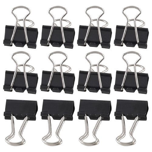 Generic 12 Pcs Stationery Papers File Organizer Metal Black Binder Clips 15mm Width