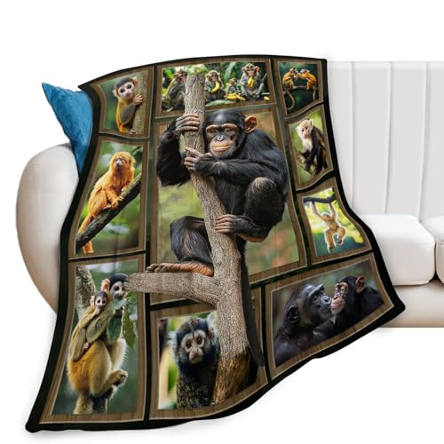 Monkey Blanket Chimpanzee Animal Throw Blankets Gifts for Girls Boys Kids Monkey Lover Soft Cozy Fleece Plush for Couch Sofa Bed 50"x40"