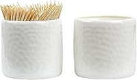 Iyulania Porcelain Toothpick Holders Set of 2 with 400 Bamboo Toothpicks - Elegant White Dispensers for Kitchen & Table