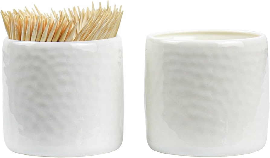 Porcelain Toothpick Holders, Set of 2 Toothpick Dispensers with 400 pcs Bamboo Toothpicks, White