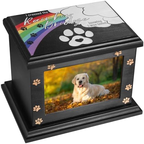 Pet Memorial Urns for Dogs or Cats Ashes, Large Wooden Funeral Pets Memorial Urns with Photo Frame, Cremation Urns Keepsake Memory Box for Loss Pets, Casket Burial Ashes Urn for Pets