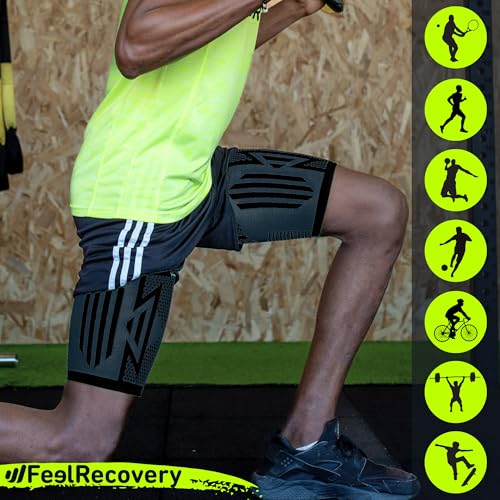 2 Fascia Elastica Per Coscia Per Uomo E Donne - Cosciera Sportiva Compressiva Per Gamba - Supporto Coscia Per Contrattura Muscolare - Traspiranti E Antiscivolo (L, Nero) - 5