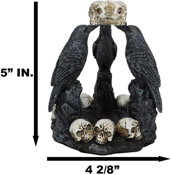 Miniatura 2 de Ebros Gift Gótico Macabre Quoth The Raven Nevermore Trio 3 Ravens with Skulls Backflow Incienso Cono Quoth Figurine Ravens Crows Wicca Brujería